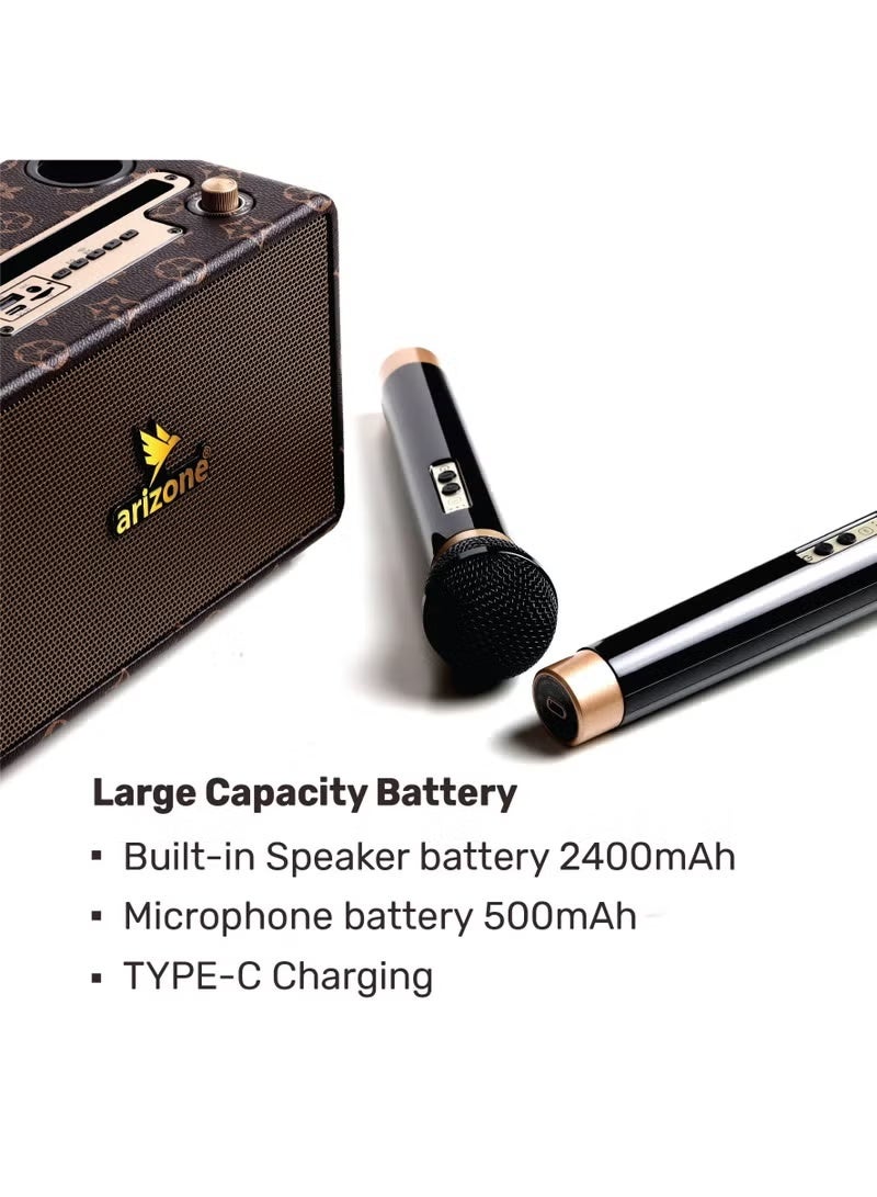 arizone Karaoke Speaker with 2 Wireless Microphones Portable Bluetooth System for Kids & Adults - Image 4